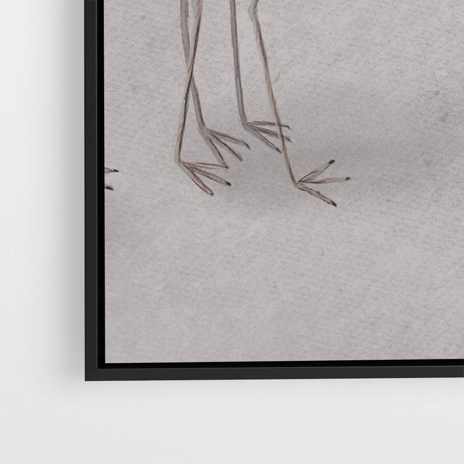 Obraz w ramie 50x70 - Spojrzenie wstecz w pędzlu - szkic rysunek, japońskie żurawie - rama czarna