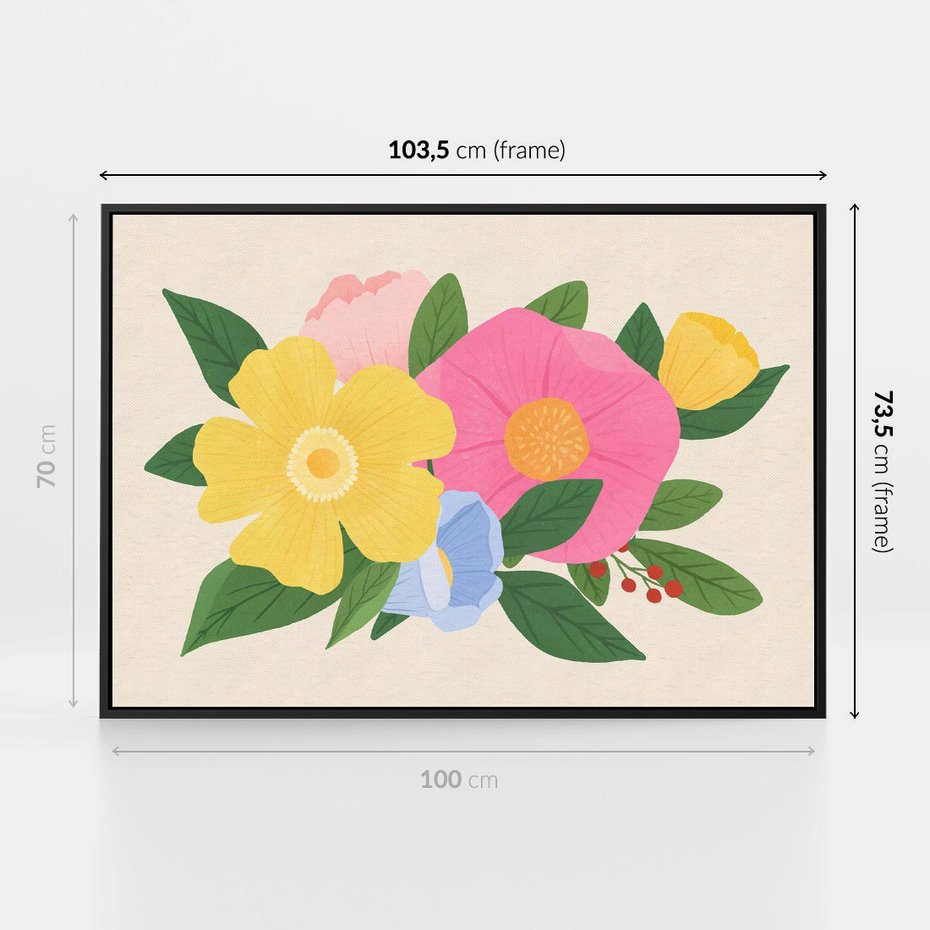 Obraz w ramie 100x70 - Kwiatowy Uśmiech - kwiaty, akwarela - rama czarna