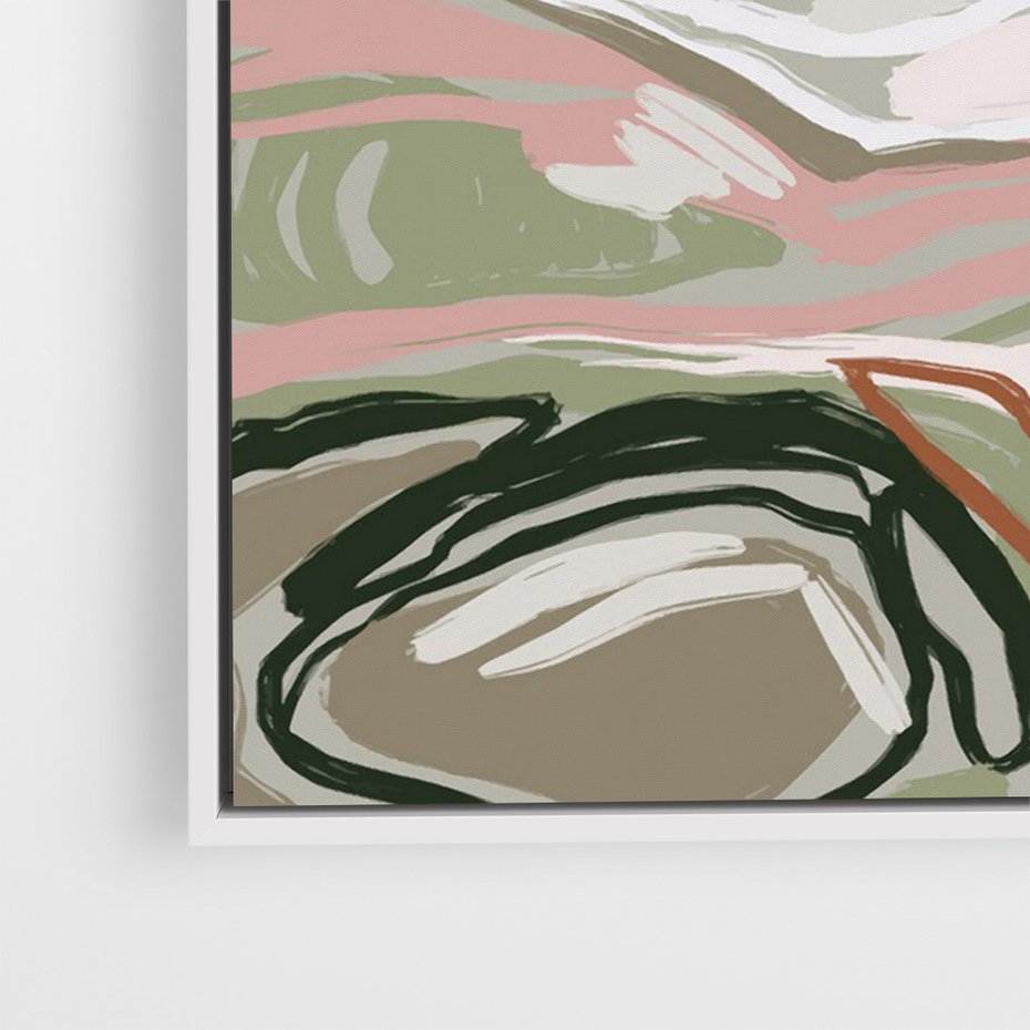 Obraz w ramie 50x70 - Szarawe Wzgórza - pastelowy krajobraz, nowoczesny plakat - rama biała