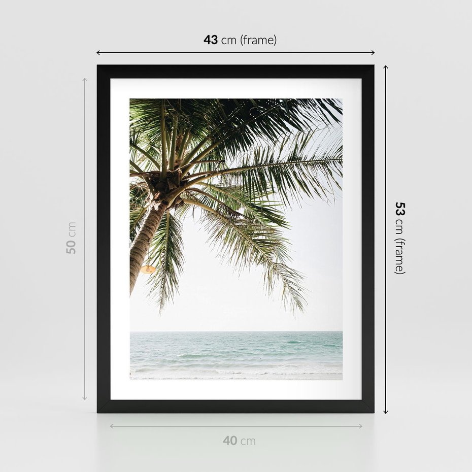 Plakat w ramie 40x50 - Wakacyjne Marzenie - palma nad morzem, - rama czarna