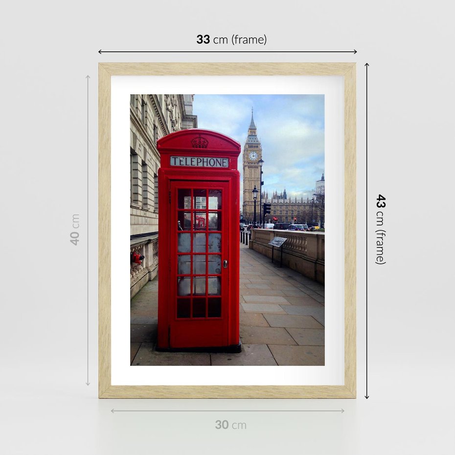 Plakat w ramie 30x40 - Londyńska budka telefoniczna - budka, telefoniczna - rama drewno