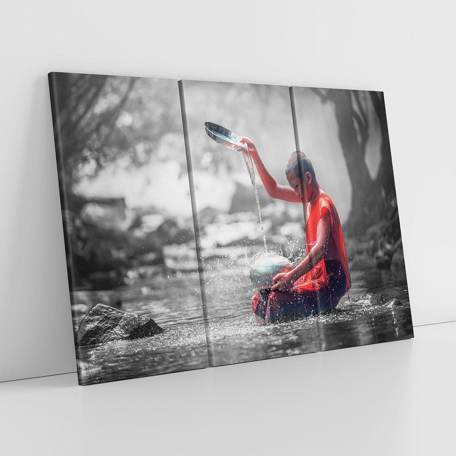 Obraz na płótnie 120x80 - Dziecko Mnich: Święty Uśmiech - dziecko, mnich