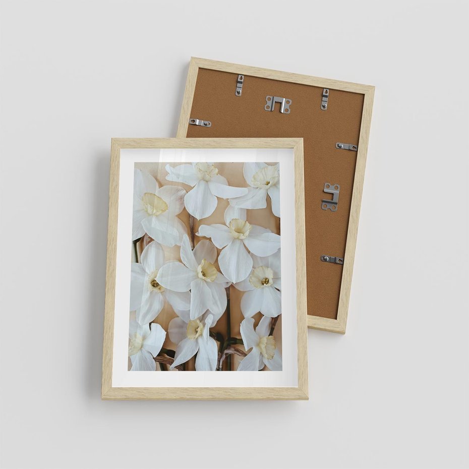 Plakat w ramie 30x40 - Białe Narcyzy - narcyzy, kwiaty - rama drewno