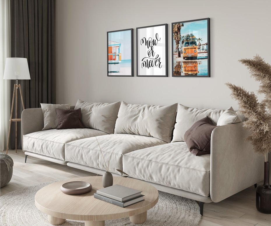 Zestaw obrazy w ramie 30x40 galeria - Pozytywny, napis, podróż, lato, salon - rama czarna