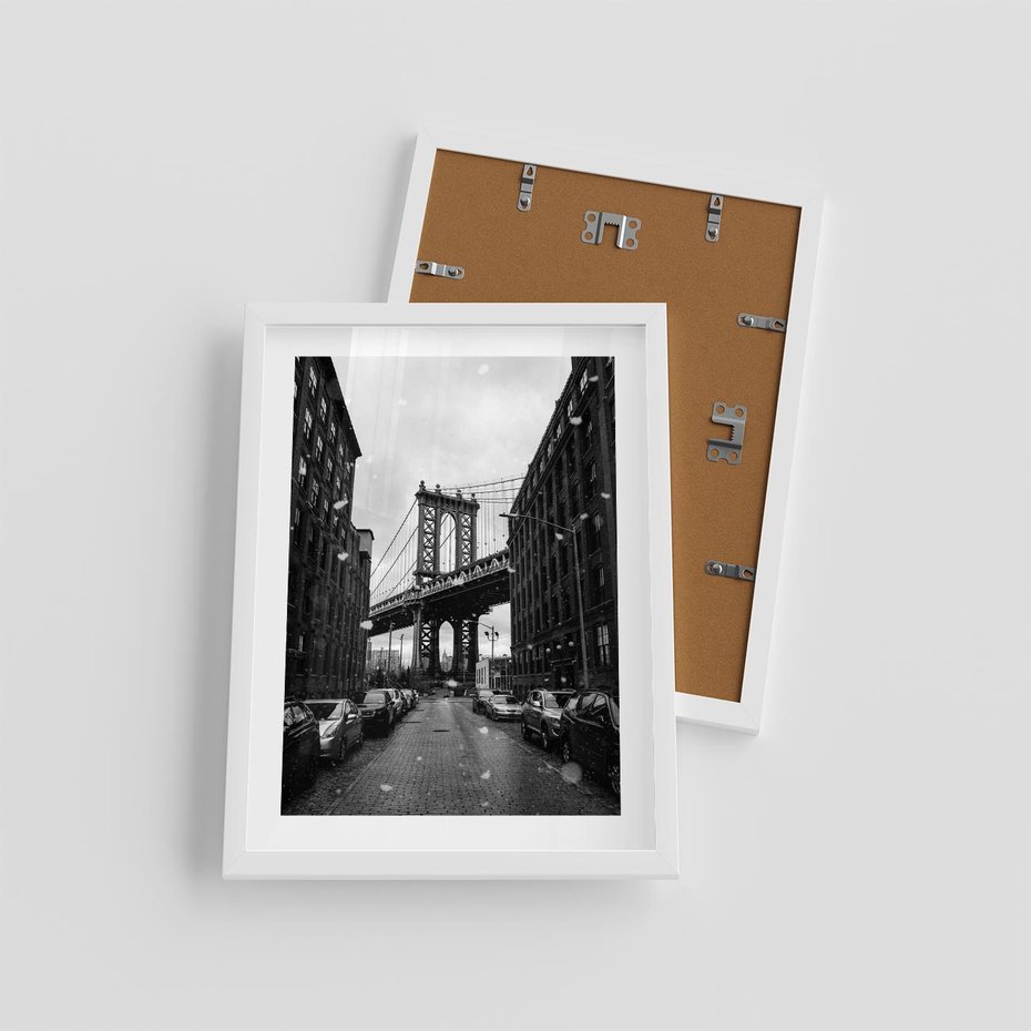 Plakat w ramie 30x40 - Ikona Miasta - Nowy Jork, most - rama biała