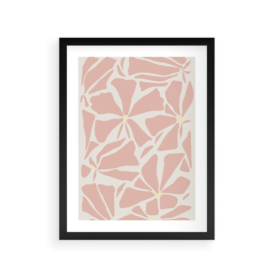 Plakat w ramie 30x40 - Akwarelowe Promienie - abstrakcyjne boho kwiaty, kompozycja - rama czarna