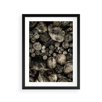 Plakat w ramie 30x40 - Stos Drewna - kłody drewna, pociete drweno - rama czarna