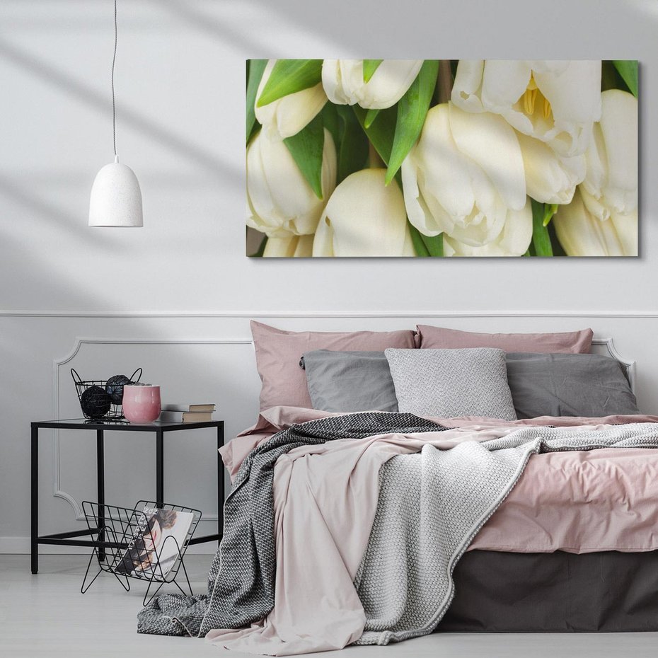 Obraz na płótnie 120x60 - Białe tulipany w pełnym rozkwicie - białe, tulipany