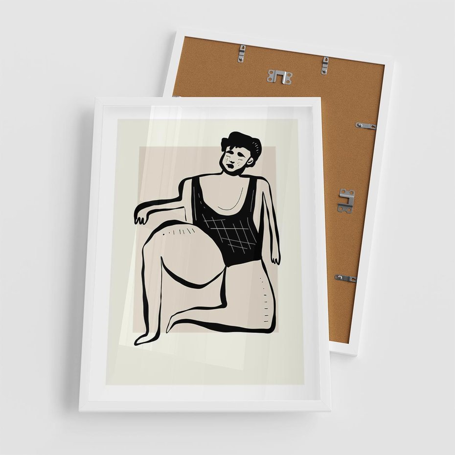 Plakat w ramie 50x70 - Szkic Kobiety w Czerni i Bieli - grafika, modern - rama biała