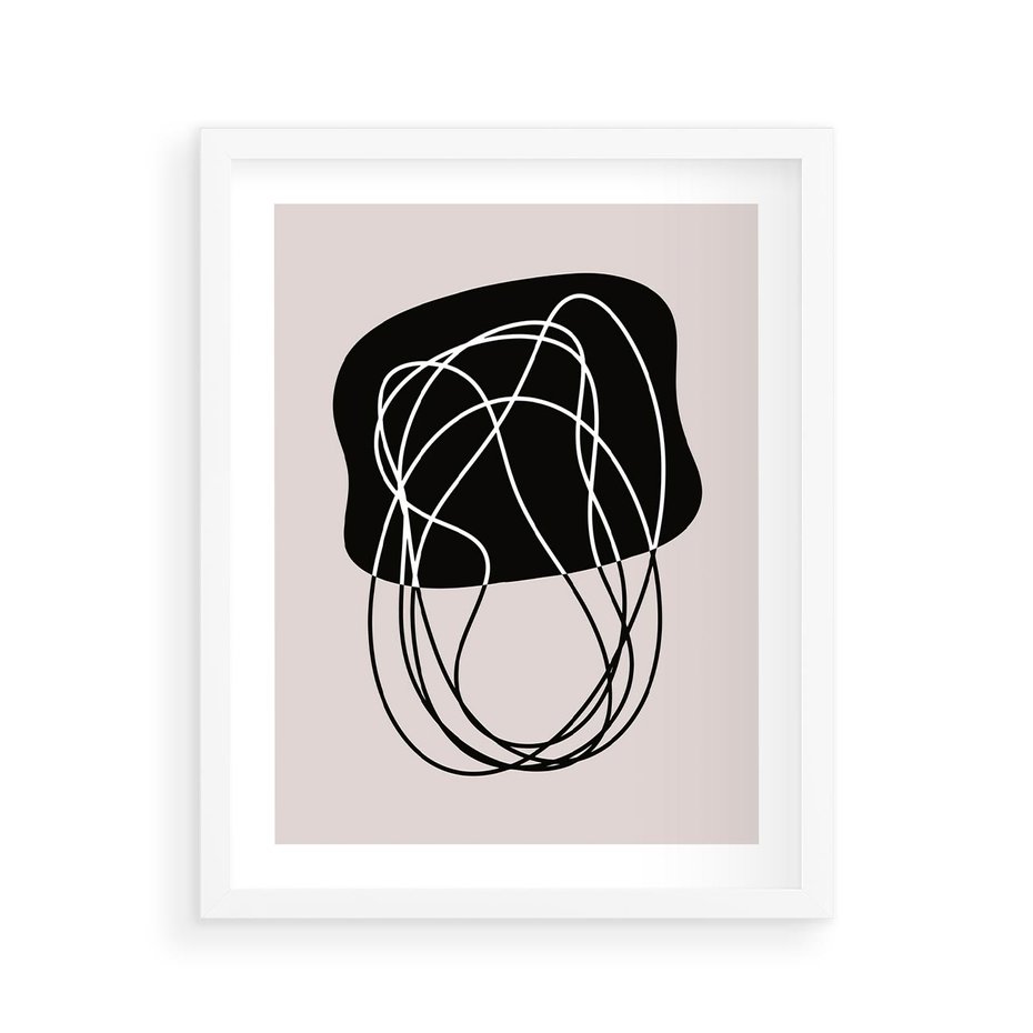 Plakat w ramie 40x50 - Abstrakcyjne Harmonie - abstrakcyjne szkicowane linie, minimalizm - rama biała