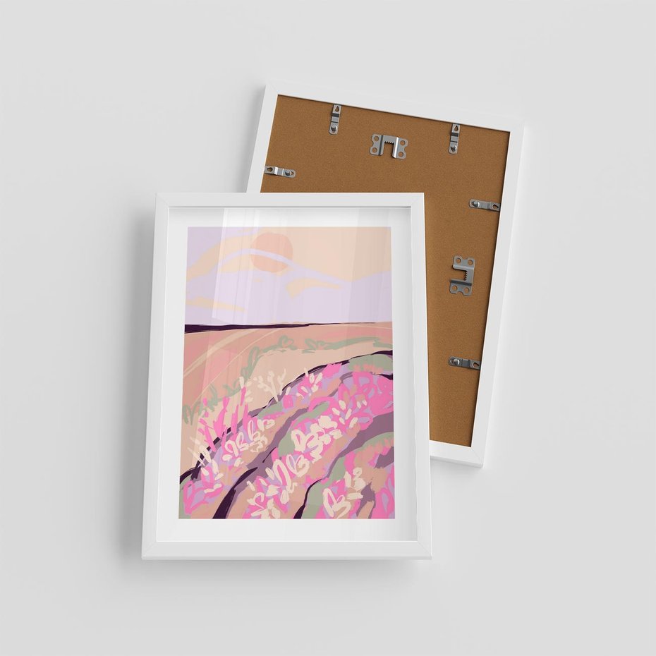 Plakat w ramie 30x40 - Harmonijny Świt - pastelowy krajobraz, nowoczesny plakat - rama biała