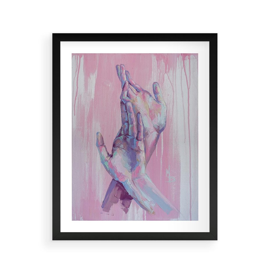 Plakat w ramie 40x50 - Splecione - obraz olejny, pastelowe kolory - rama czarna