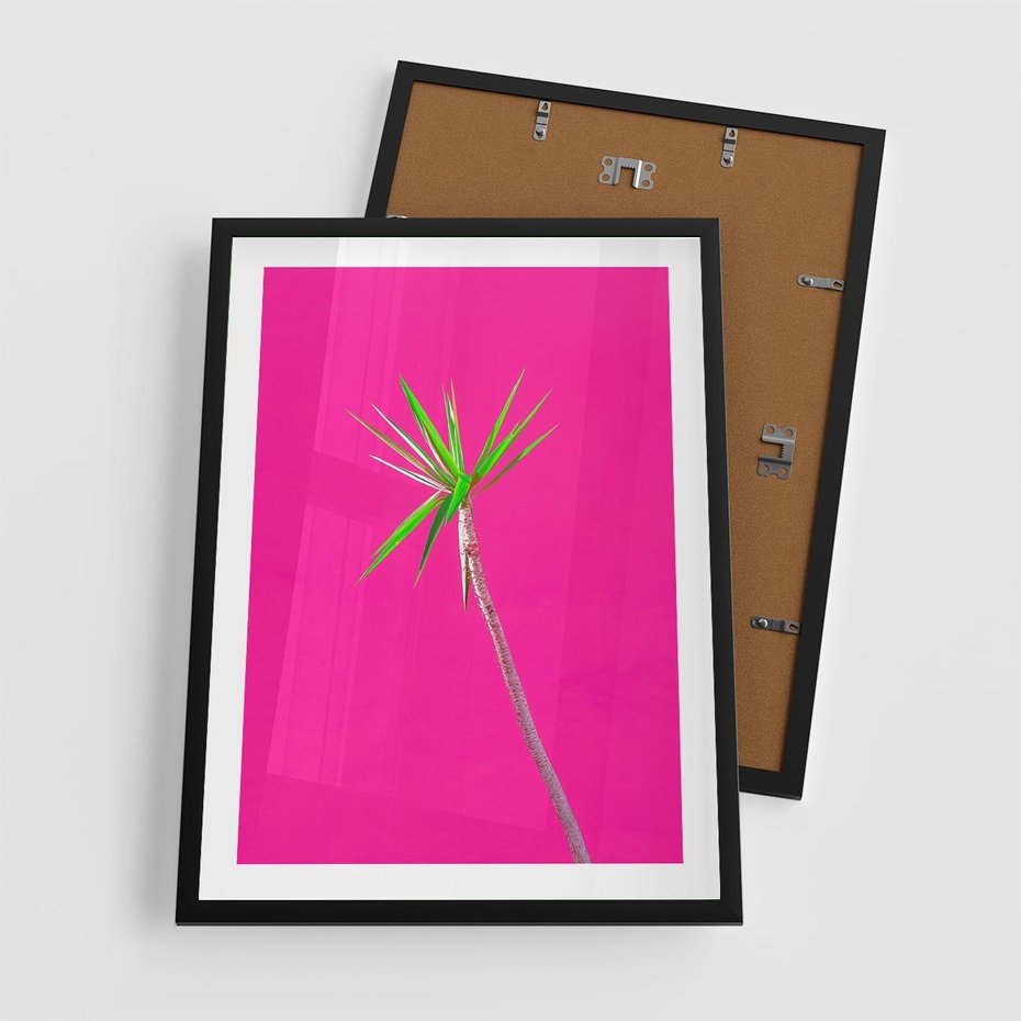 Plakat w ramie 50x70 - Retro Stylizacja - palma, liście - rama czarna