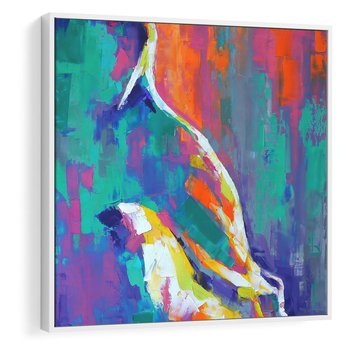 Obraz w ramie 80x80 - Olejne Wibrujące Emocje - abstrakcyjny obraz, różne kolorowe maźnięcia pędzla - rama biała