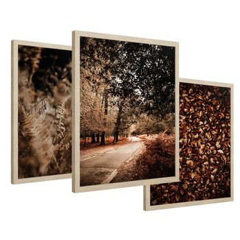 Zestaw obrazy w ramie 40x50 galeria - Jesienne, liście, nostalgia - rama drewno