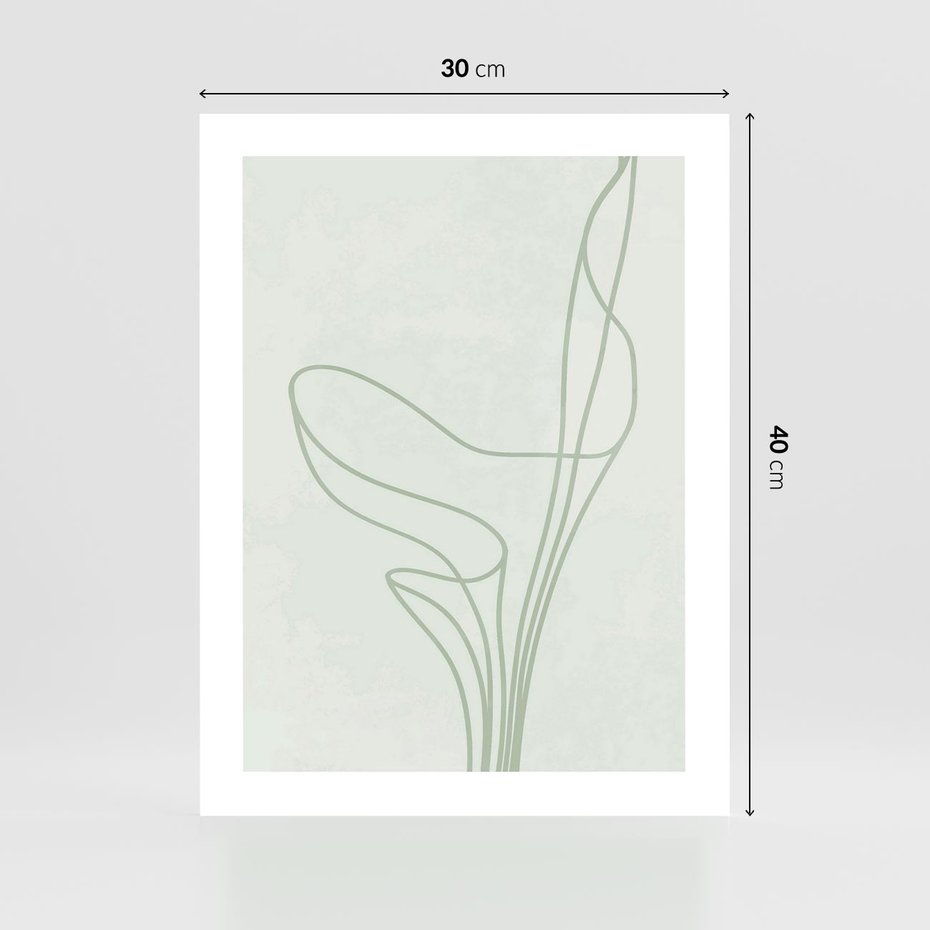 Plakat bez ramy 30x40 - Zielona Równowaga Linii - abstrakcyjne delikatne zielone linie, nowoczesny plakat