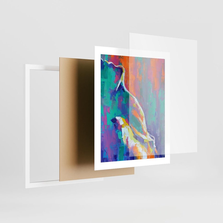 Plakat w ramie 40x50 - Olejne Wibrujące Emocje - abstrakcyjny obraz, różne kolorowe maźnięcia pędzla - rama biała
