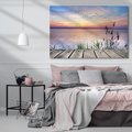 Obraz na płótnie 70x50 - Romantyczny zachód słońca nad morzem z ptakami - zachód, słońca