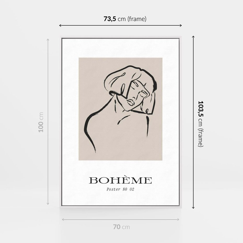 Obraz w ramie 70x100 - Echa Nieznanych Konturów - boho plakat, typografia - rama biała