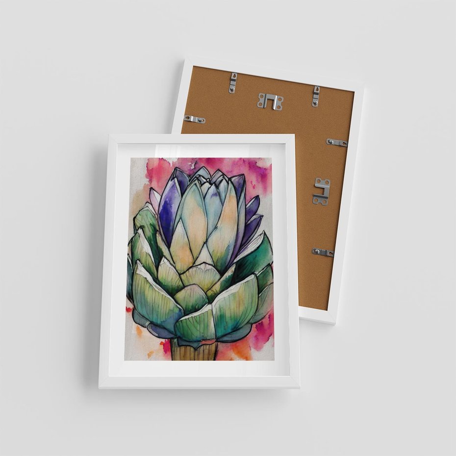 Plakat w ramie 30x40 - Estetyczna Roślina - abstrakcja, akwarela - rama biała