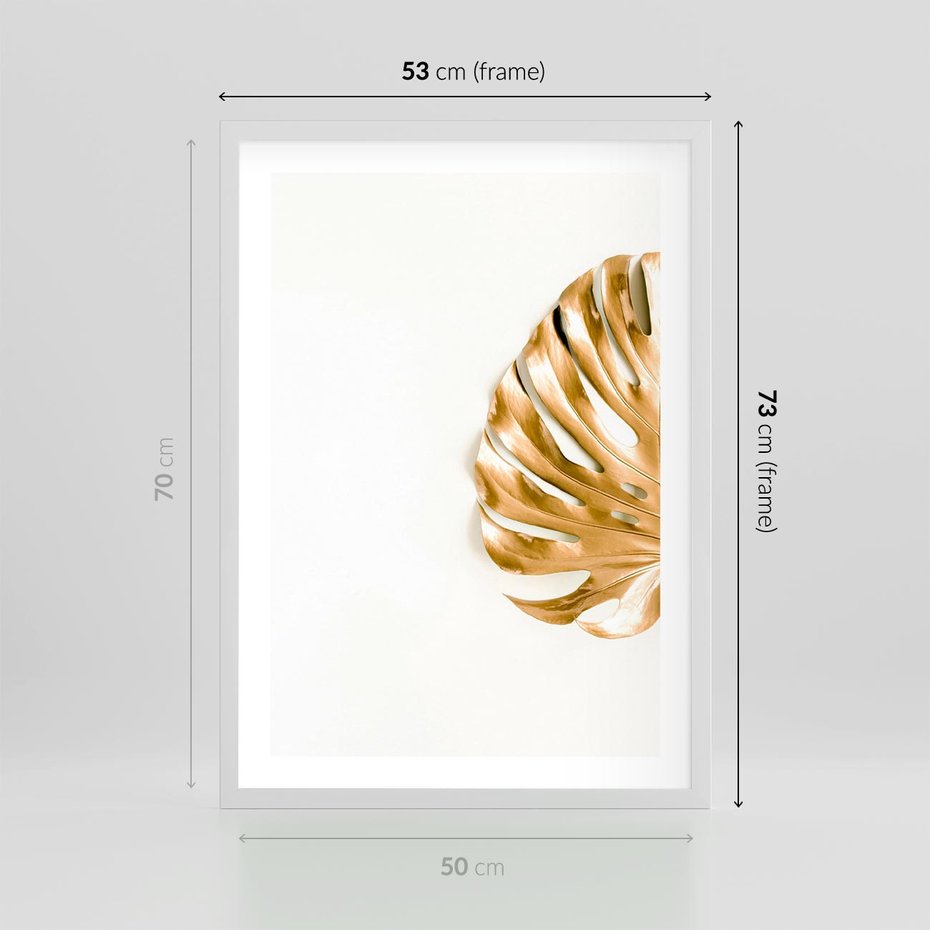 Plakat w ramie 50x70 - Przyjemność dla Oczu - złote, liście - rama biała