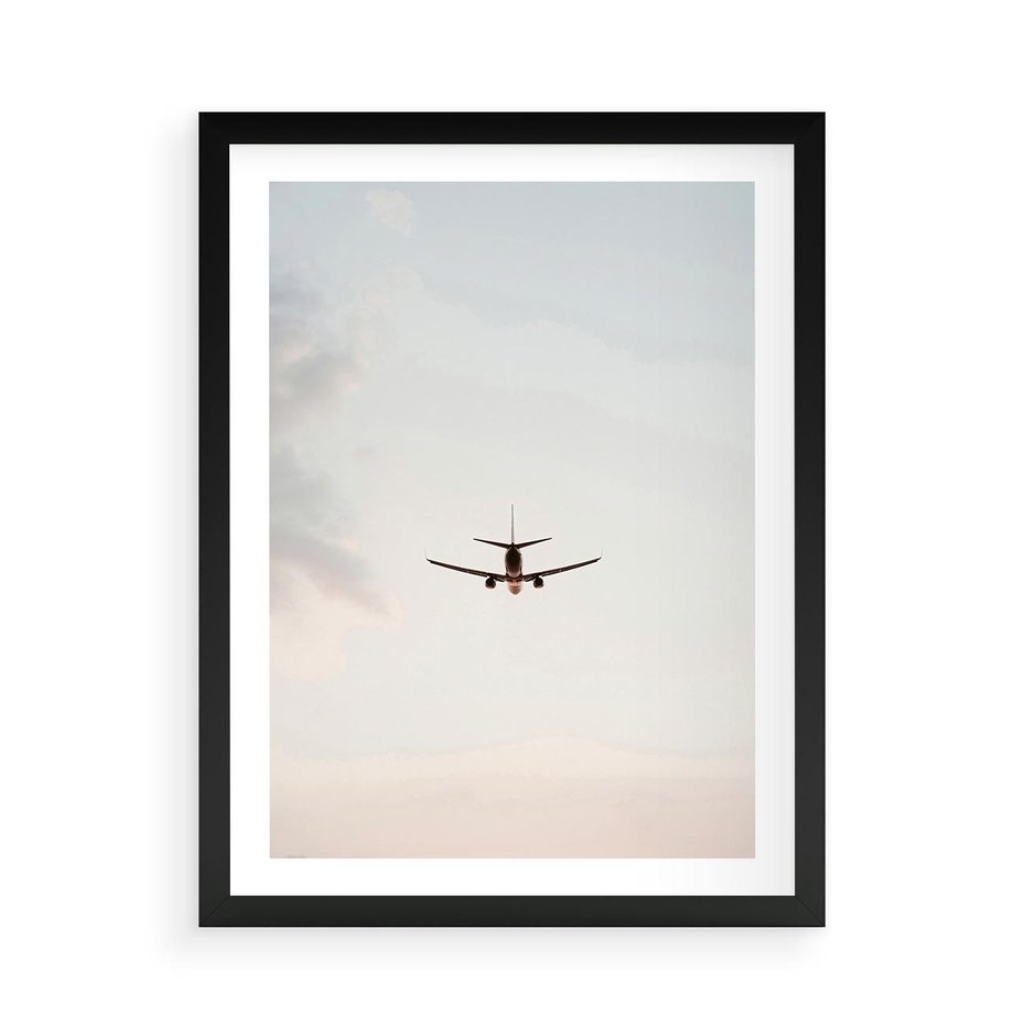 Plakat w ramie 50x70 - W Powietrzu: Samolot na Niebie - samolot w przestworzach, samolot na niebie - rama czarna