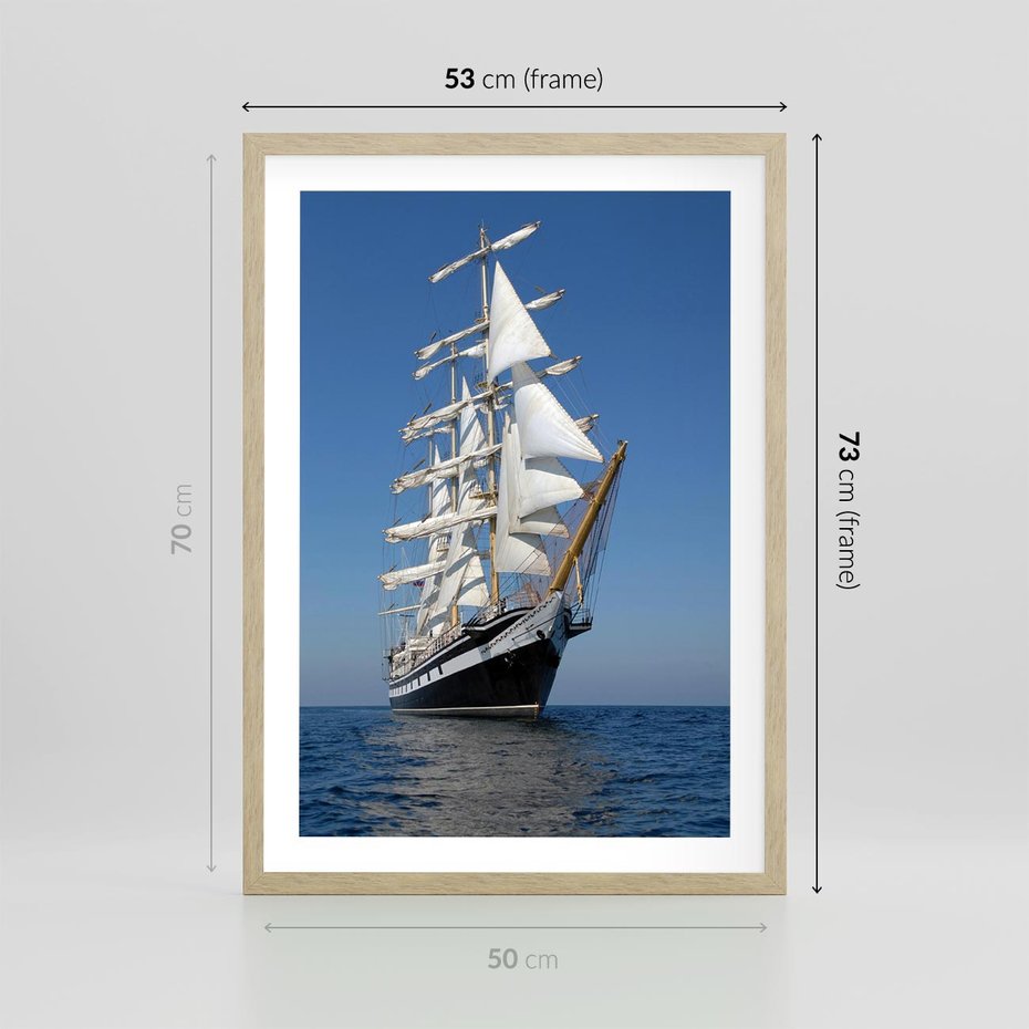 Plakat w ramie 50x70 - Podróż na Żaglowcu Przygody - żaglowiec, podróż - rama drewno