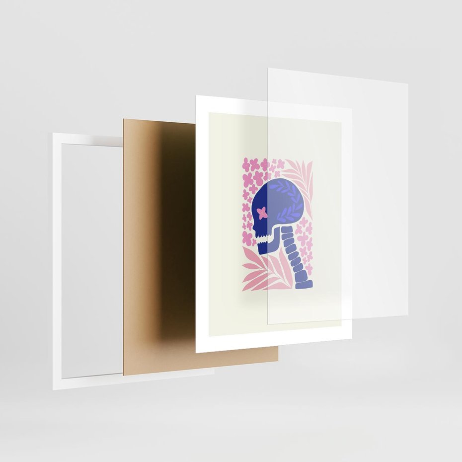 Plakat w ramie 40x50 - Żart z Czaszką - abstrakcja, sztuka nowoczesna - rama biała