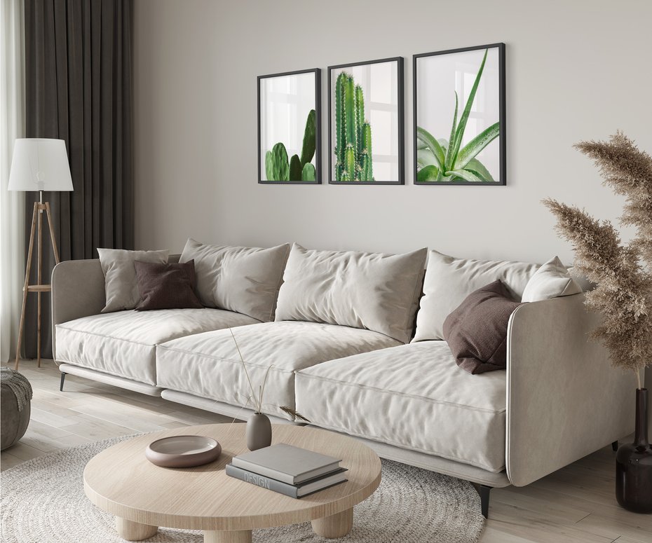 Zestaw obrazy w ramie 30x40 galeria - Kaktusy, minimalizm, boho, nowoczesny - rama czarna