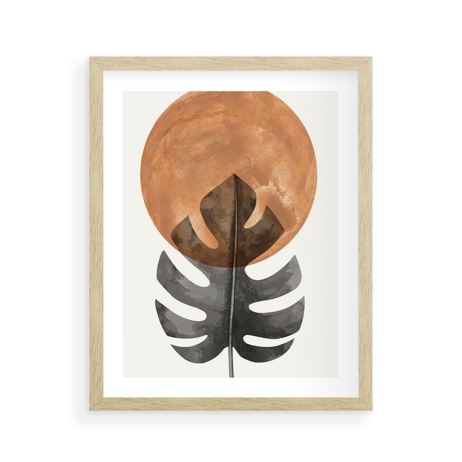 Plakat w ramie 40x50 - Natura a Sztuka - liść monstery, czarna grafika - rama drewno