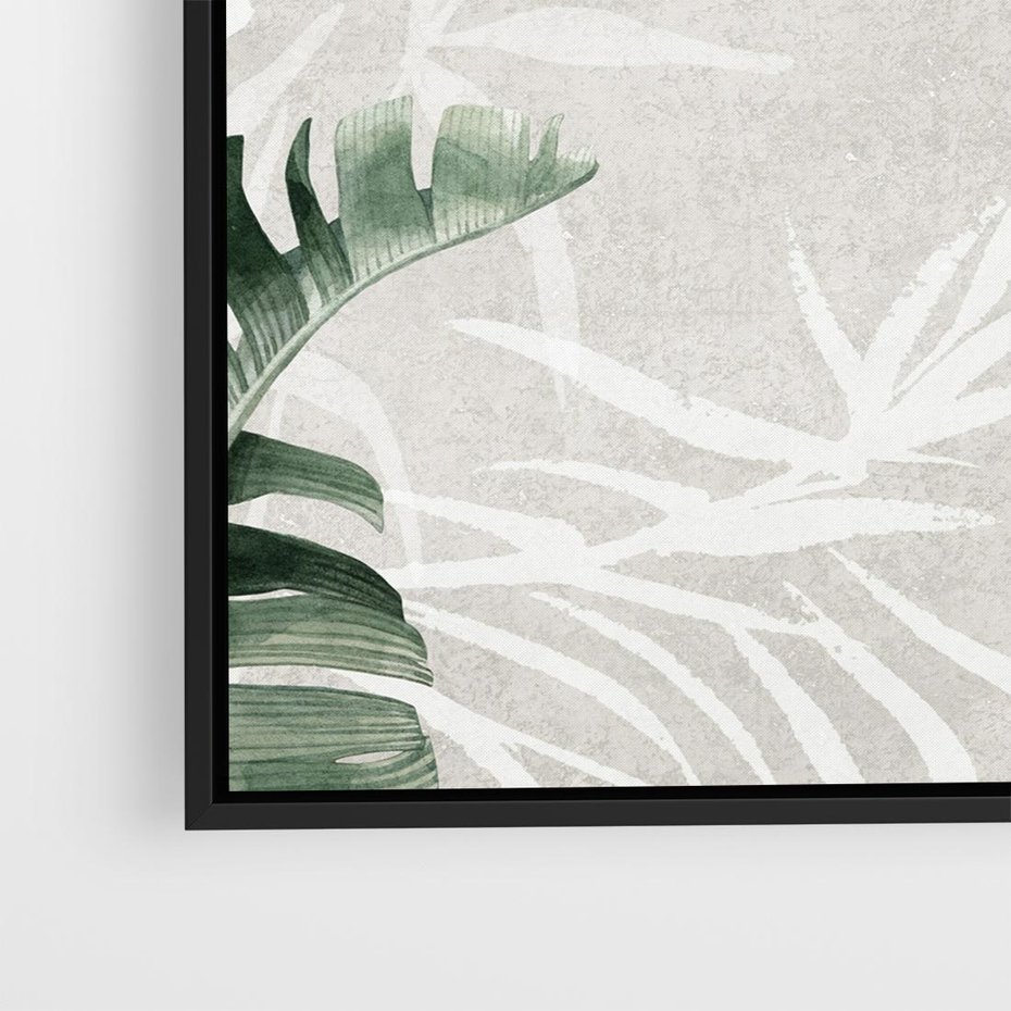 Obraz w ramie 50x50 - Zielony Raj - monstera, palmy - rama czarna