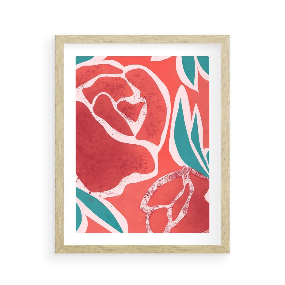 Plakat w ramie 40x50 - Rozkwitające Kształty - nowoczesny plakat, abstrakcyjne róże - rama drewno