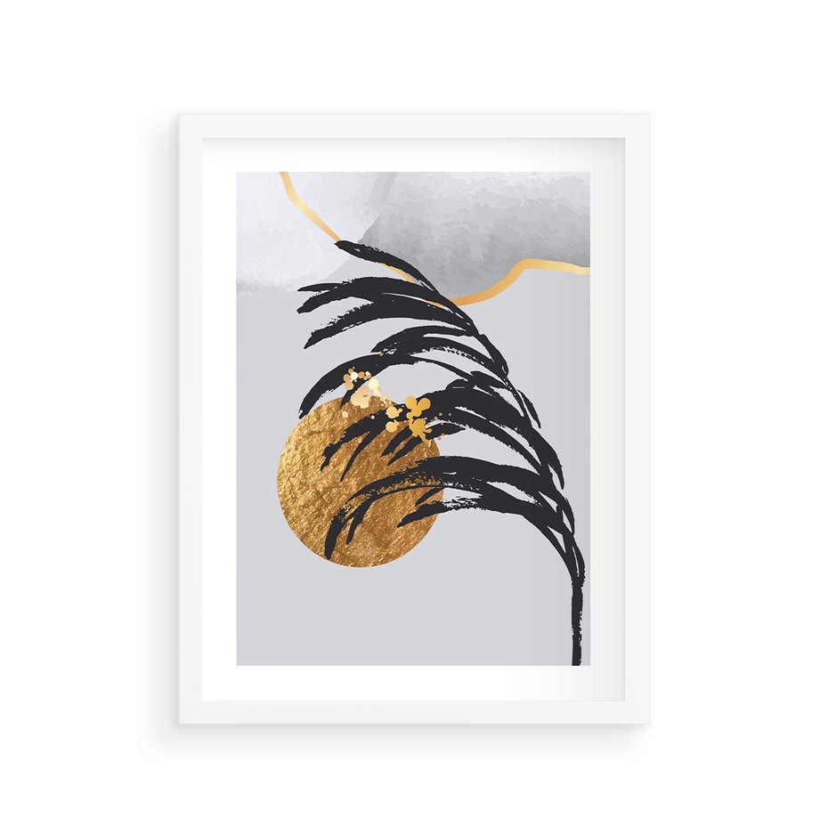 Plakat w ramie 30x40 - Palma w Szkicu - nowoczesna grafika, palma - rama biała