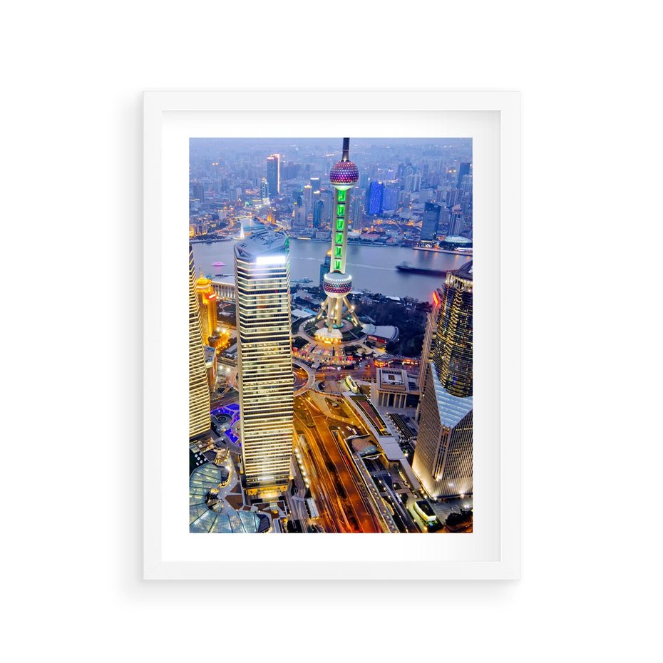 Plakat w ramie 30x40 - Wzgórza Mieściny - wieżowce, miasto - rama biała