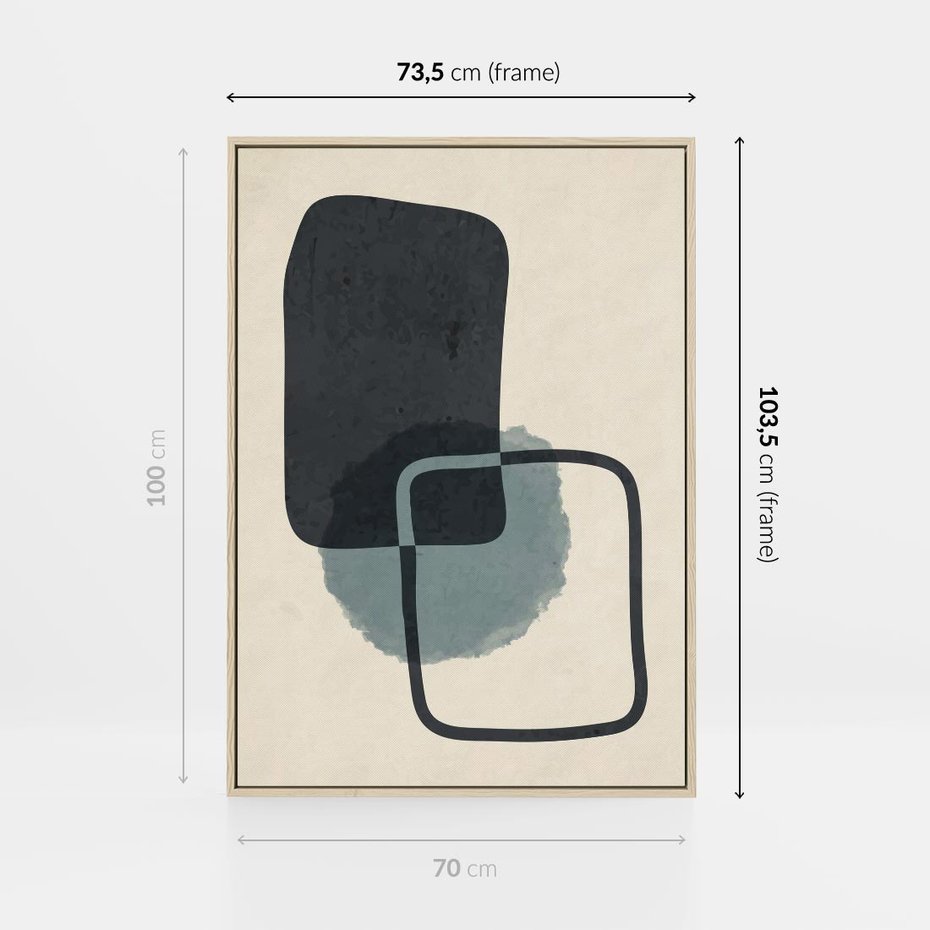 Obraz w ramie 70x100 - Migotliwe Refleksje - abstrakcyjne nieregularne kształty, minimalistyczny plakat - rama drewno