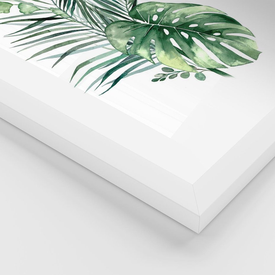 Plakat w ramie 50x70 - Liście i Życie: Akwarelowa Oaza - akwarelowy obrazek, pamy - rama biała