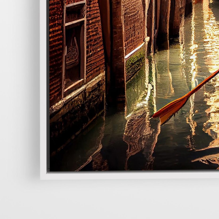 Obraz w ramie 120x80 - Spokojna Wenecja - gondolier w gondoli, kanały Wenecji - rama biała
