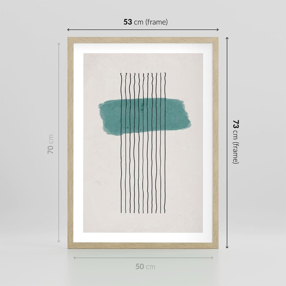 Plakat w ramie 50x70 - Bezczasowe Wspomnienia - abstrakcyjna akwarelowa plama, nieregularne kreski - rama drewno