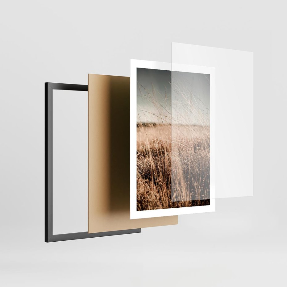 Plakat w ramie 50x70 - Sucha Trawa w Odcieniach Sepii - suche trawy, łąka odcienie beżu - rama czarna
