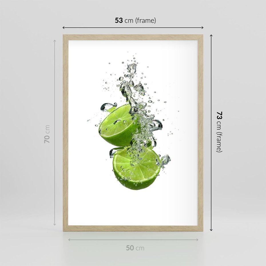 Plakat w ramie 50x70 - Kuchenne limonki na stole - limonki, kuchnia - rama drewno