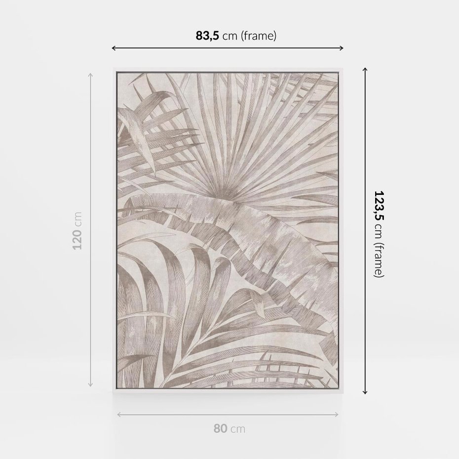 Obraz w ramie 80x120 - Odsłonięte liściowe wspomnienia - monochromatyczne, kolory sepii - rama biała