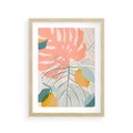 Plakat w ramie 30x40 - Sztuka Natury: Liście Monstery w Pastelach - nowoczesna grafika, pastelowe liście monstery - rama drewno