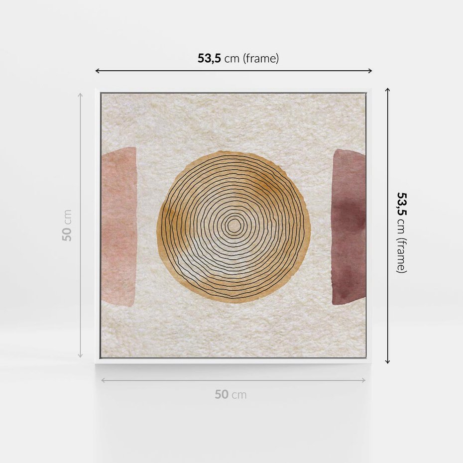 Obraz w ramie 50x50 - Zapisane w promieniach słońca - beżowe strukturalne tło, koła - rama biała