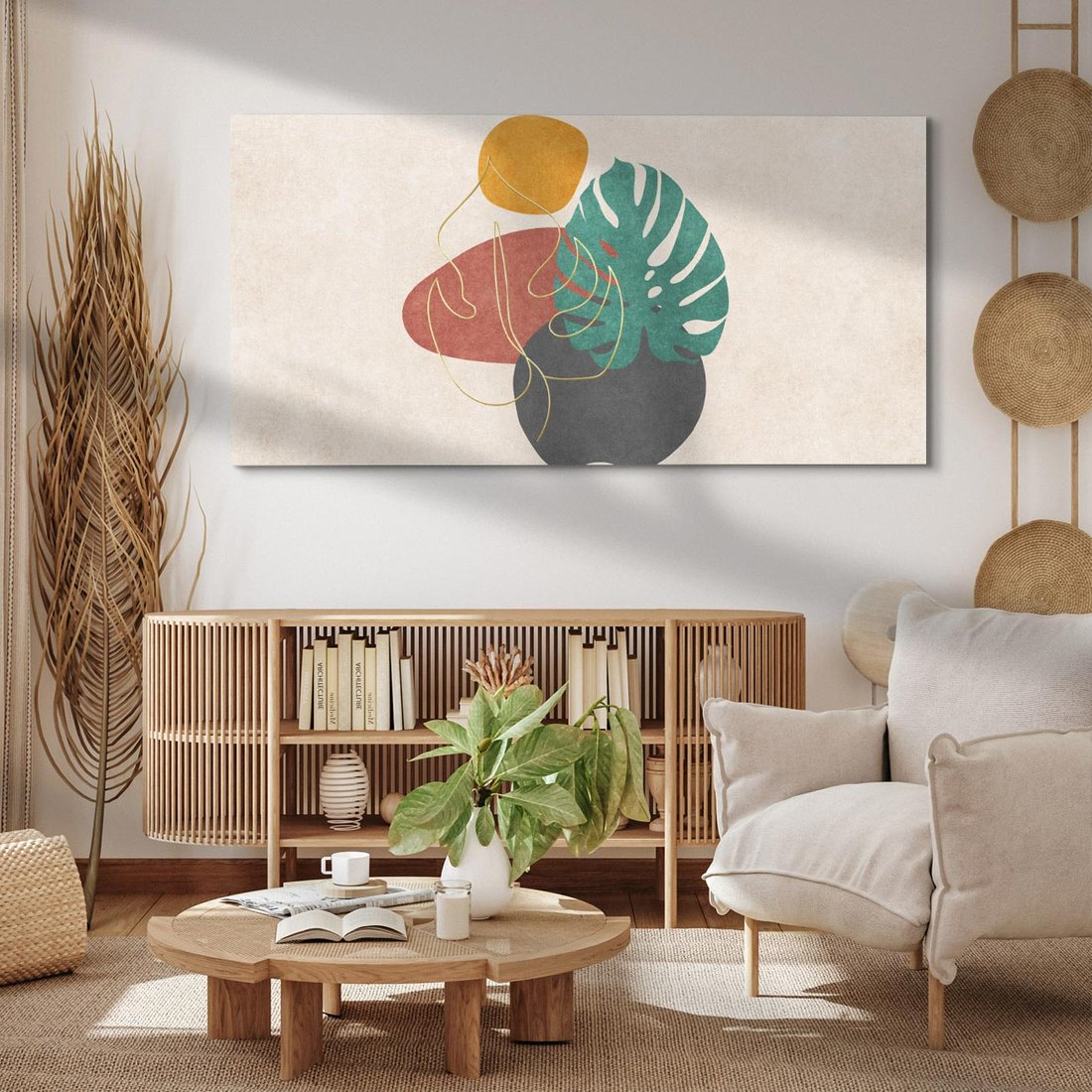 Obraz na płótnie 120x60 - Akwarelowa Magia Liści - grafika, styl mid century