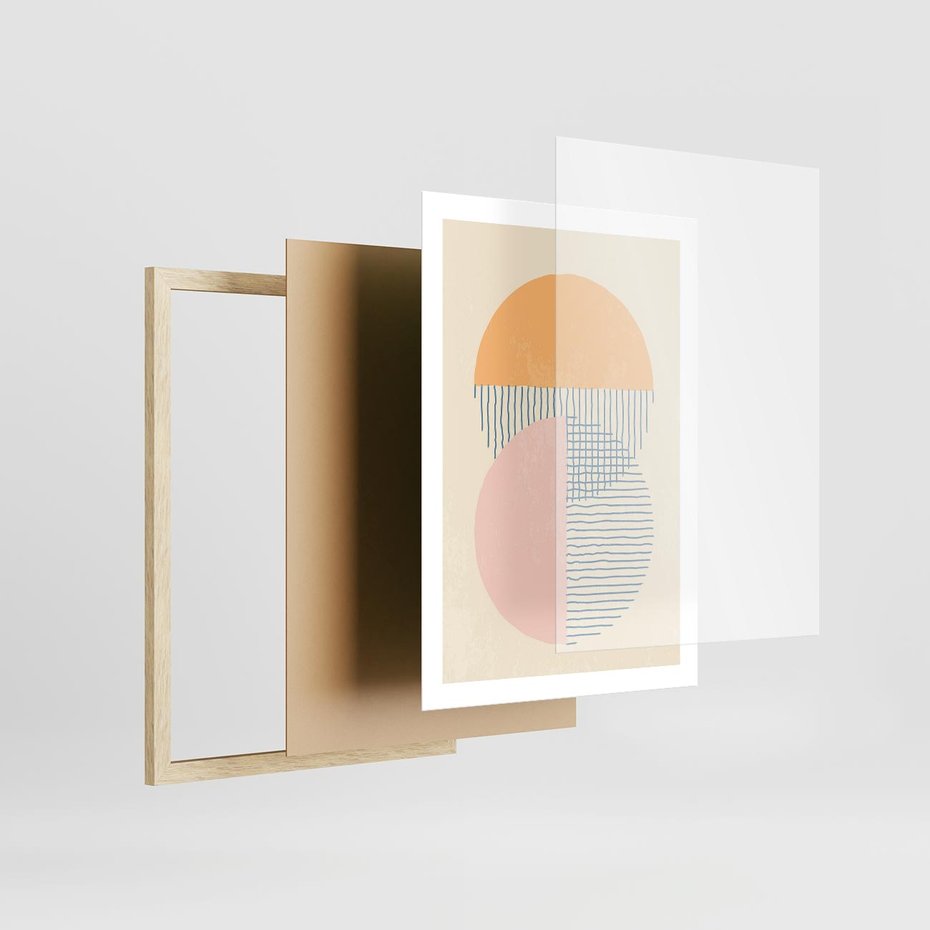 Plakat w ramie 50x70 - Migotliwe Wzory - geometryczne kształty, koła - rama drewno