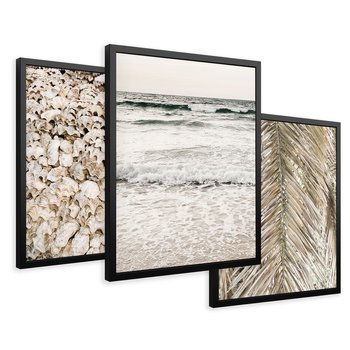Zestaw obrazy w ramie 50x70 galeria - Plaża, boho, palmy, muszle, morze - rama czarna