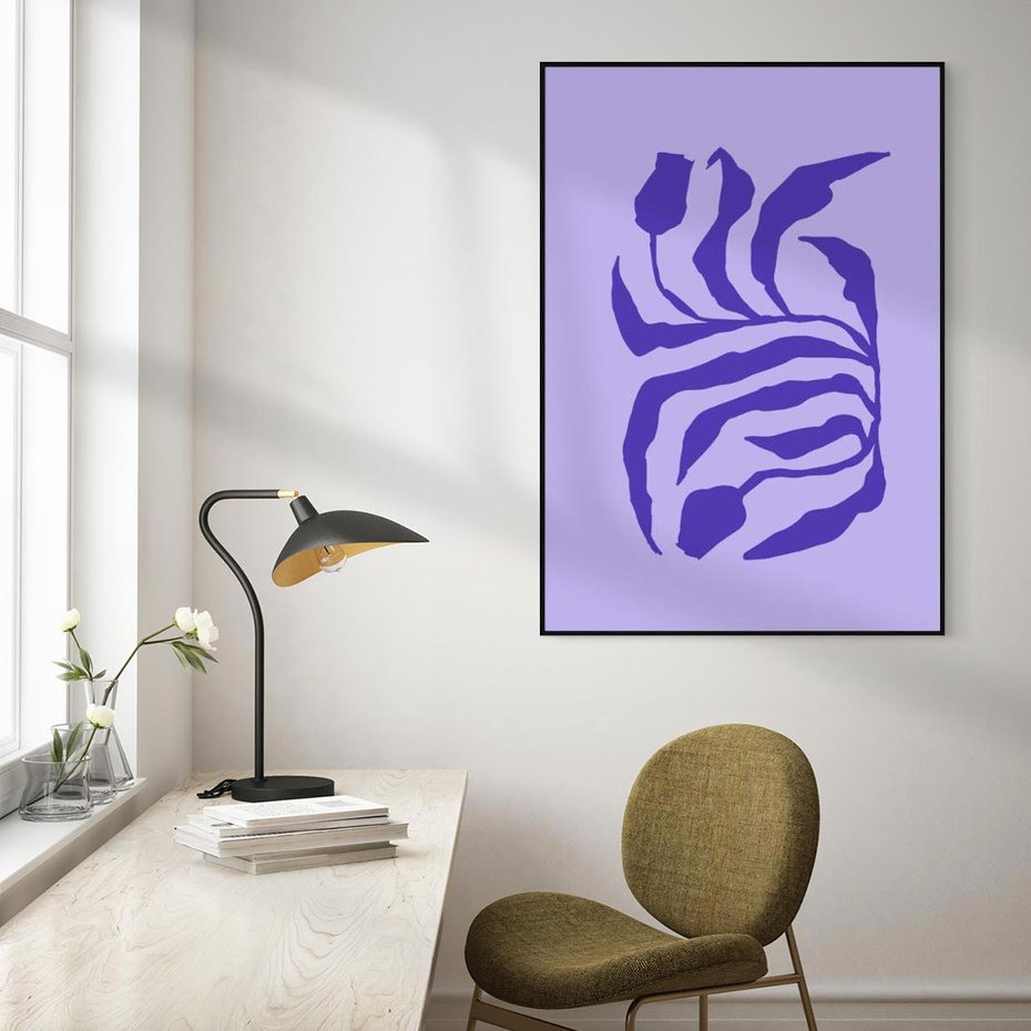 Obraz w ramie 50x70 - Boho Sztuka Wolności - kwiaty, energetyczne fioletowe tło - rama czarna