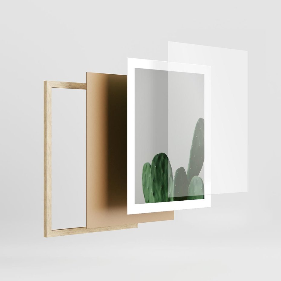 Plakat w ramie 30x40 - Majestatyczne Wysokości - kaktusy, liście - rama drewno