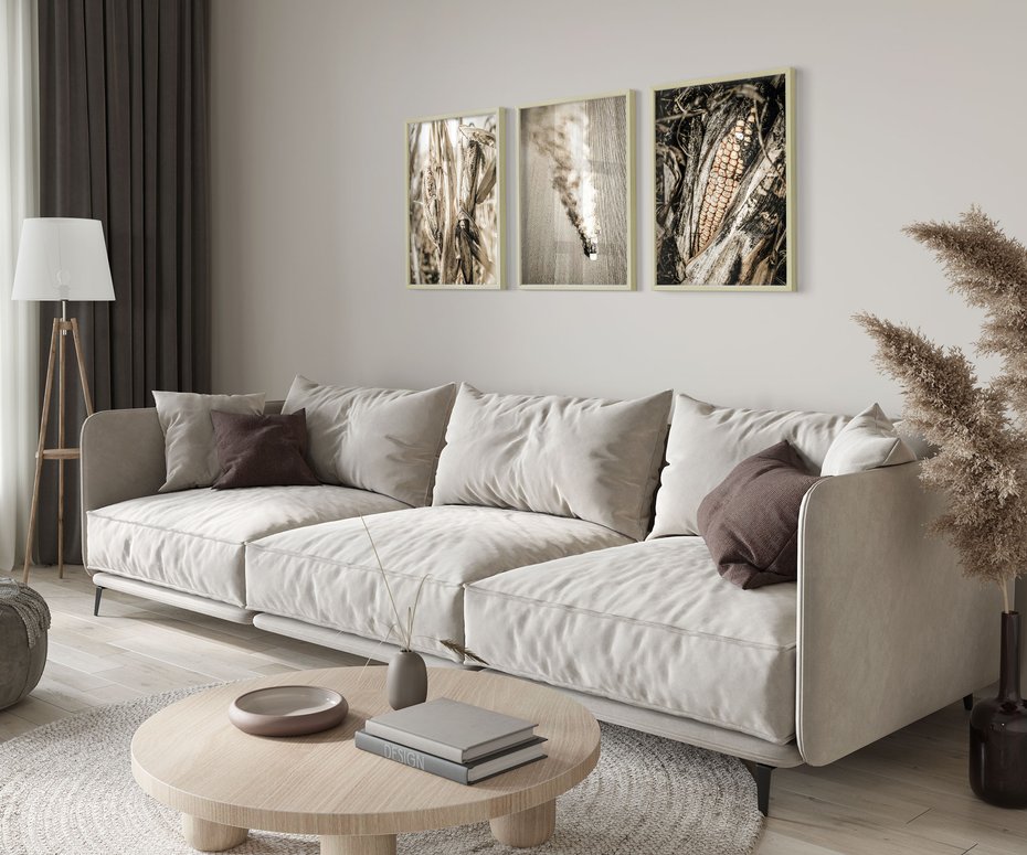 Zestaw obrazy w ramie 50x70 galeria - Sepia, kukurydza, pole - rama drewno