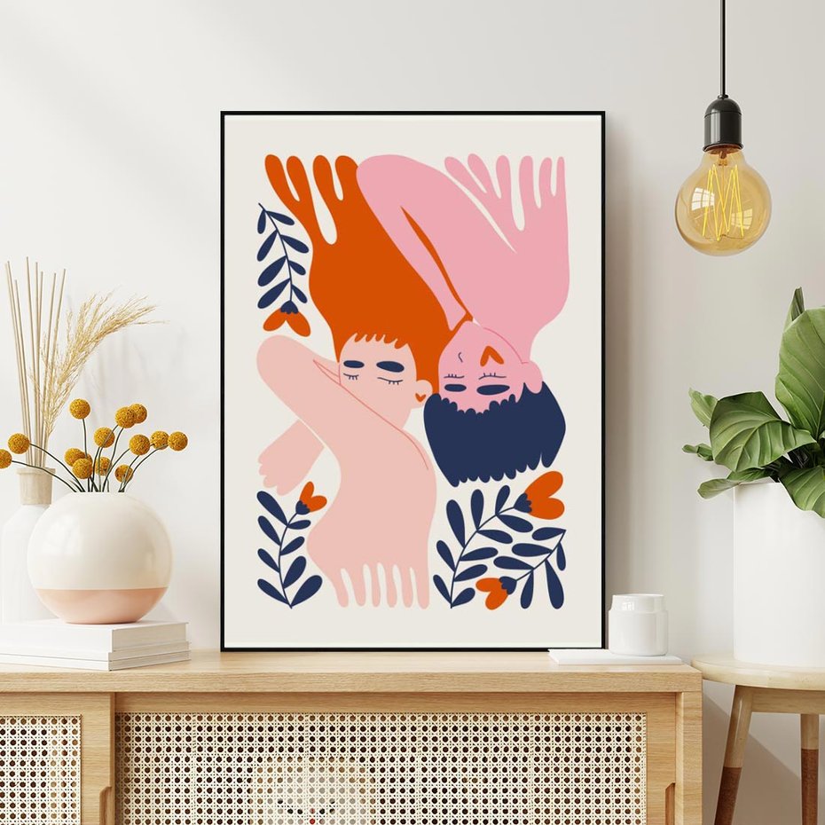 Obraz w ramie 50x70 - Miłość w Dwóch Sercach - miłość, para zakochanych - rama czarna